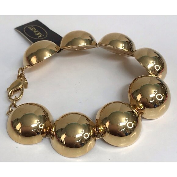 Vintage Monet Domed Link Bracelet Gold Plated Large Chunky Round Dome - Picture 4 of 10